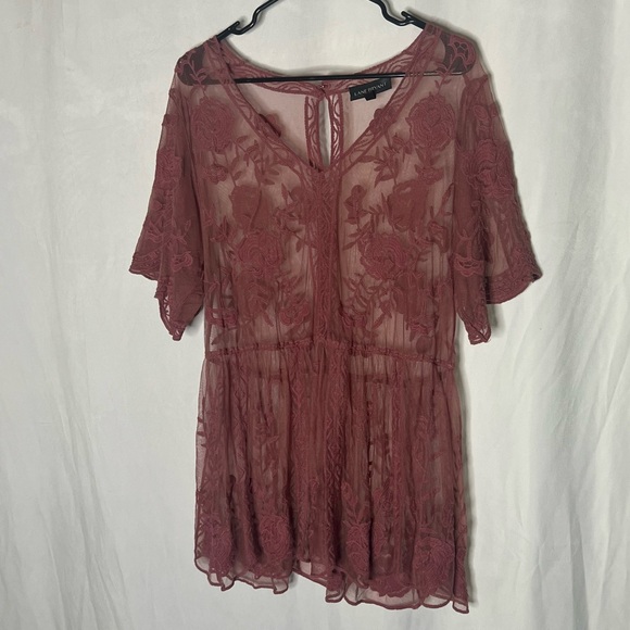 Lane Bryant Pink Lace Embroidered Short Sleeve Top Size 10/12 Women’s Blouse - Picture 2 of 11